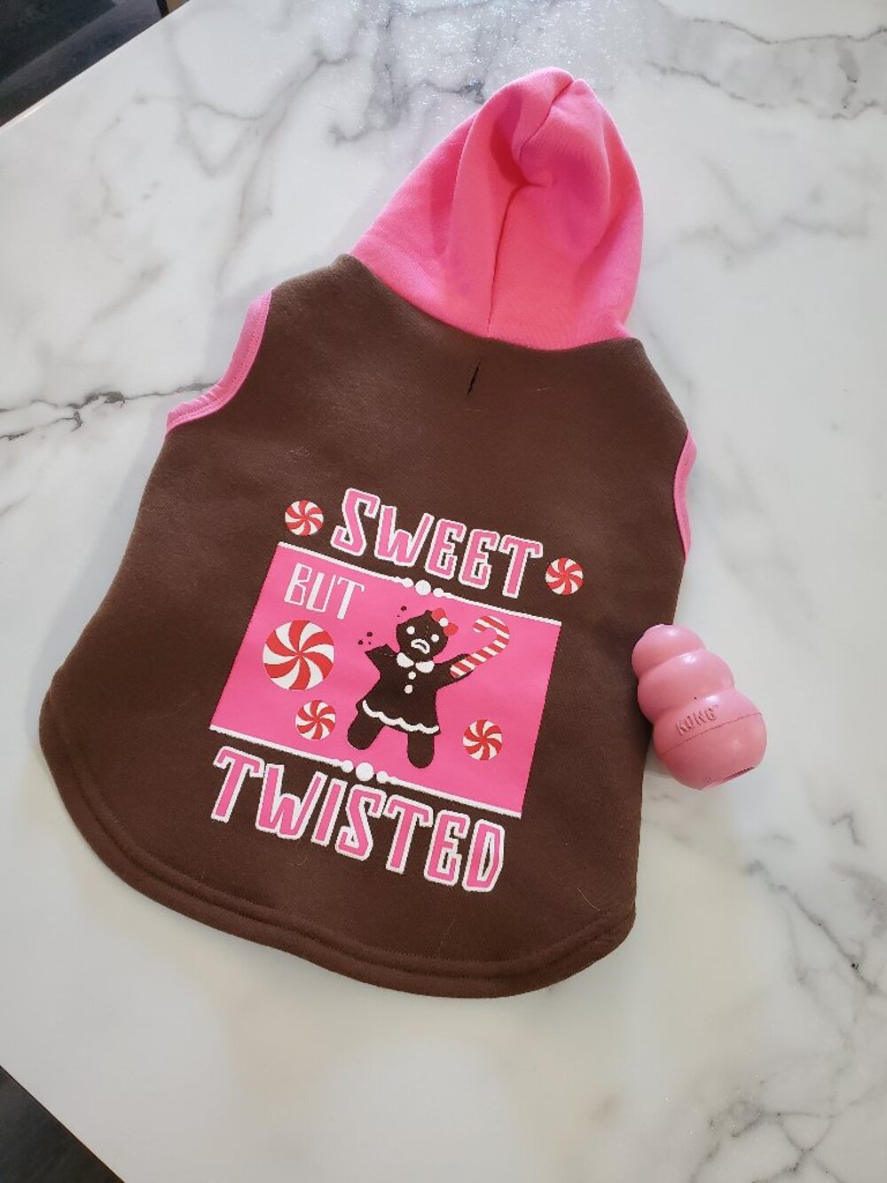 Sweet But Twisted Dog Hoodie in Brown & Pink size M